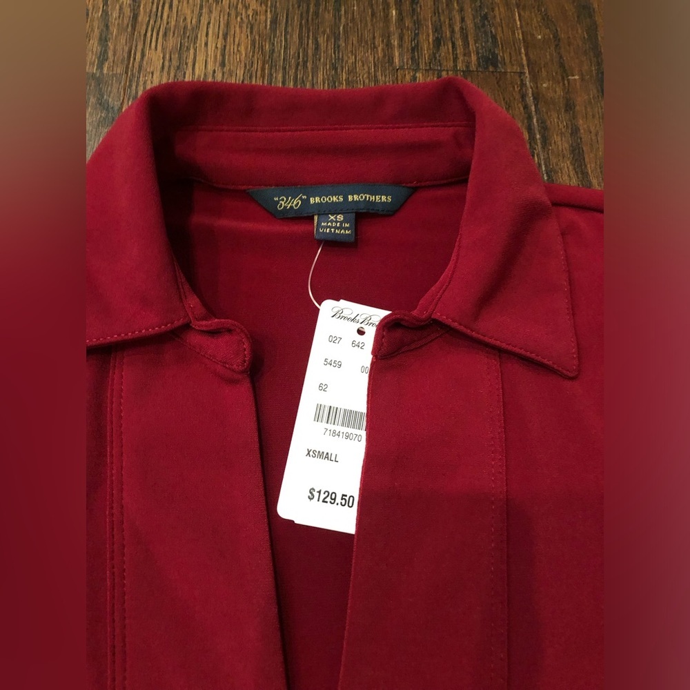 Brooks Brothers Women’s XS Red V-Neck Collared 3/4 Sleeved Belted Sheath Dress - Picture 4 of 11